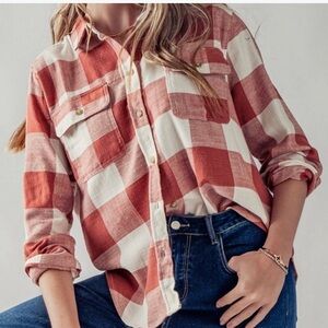 Small  Flannel Button Down Shirt - Clay pink cream